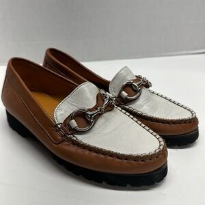 Robert Zur Loafers Shoes Leather Gancini Horse Bit Buckle Tan Brown White Size 6